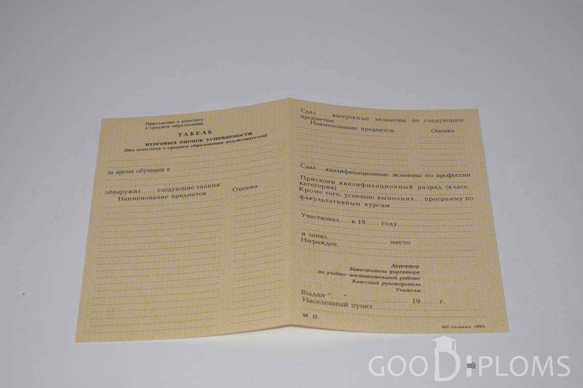 Приложение к Аттестату За 10 Класс период выдачи 1990-1993 -  Одессу